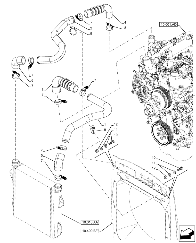 Схема запчастей Case 590SN - (10.400.AY[01]) - RADIATOR HOSE (10) - ENGINE