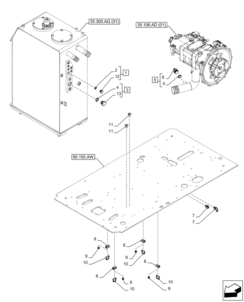 Схема запчастей Case CX250D LC - (35.300.AQ[04]) - VAR - 461871, 461872 - HYDRAULIC OIL RESERVOIR, PLUG DOUBLE ACTING CIRCUIT, AUXILIARY CIRCUIT, SHEARS, W/ ELECTRICAL PROPORTIONAL CONTROL (35) - HYDRAULIC SYSTEMS