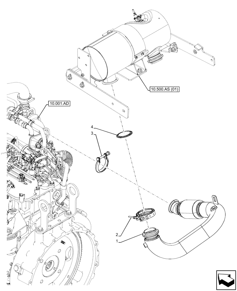 Схема запчастей Case 590SN - (10.254.AD[01]) - EXHAUST SYSTEM, EXHAUST PIPE (10) - ENGINE