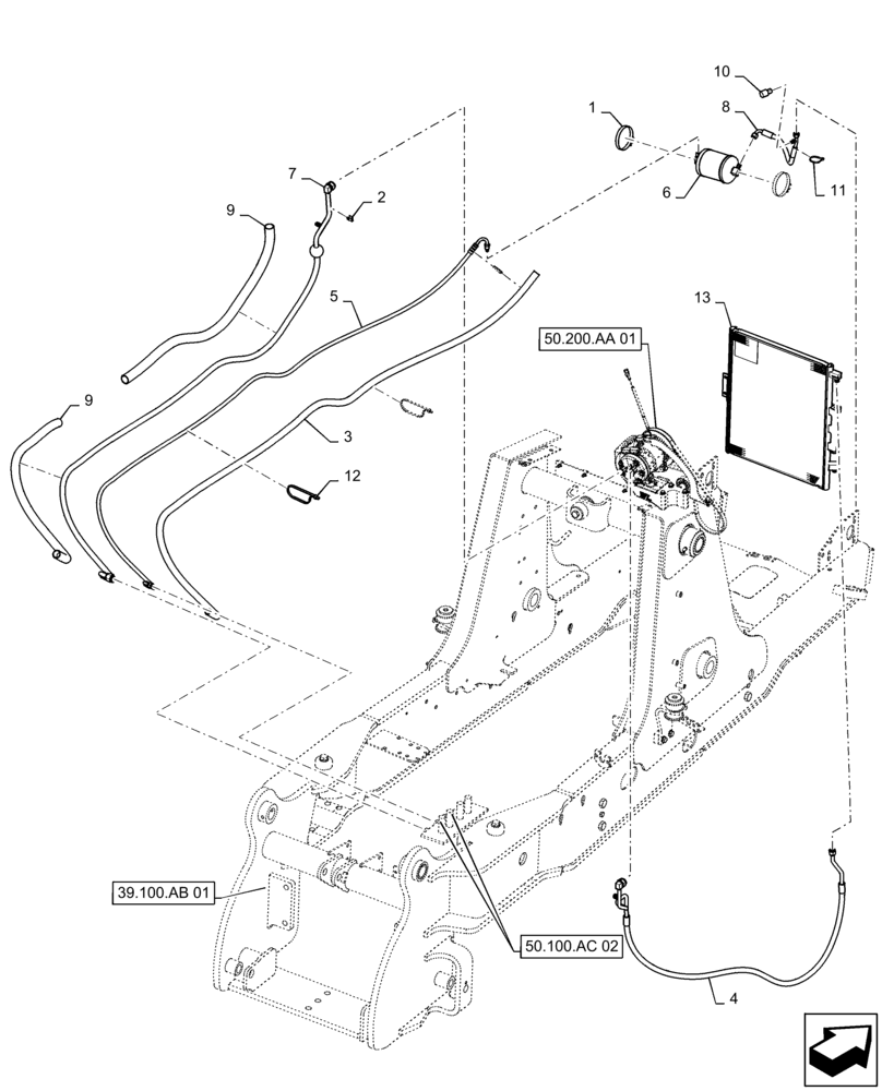 Схема запчастей Case 570N EP - (50.200.AB[01]) - VAR 747853 - AIR CONDITIONING HOSES (50) - CAB CLIMATE CONTROL