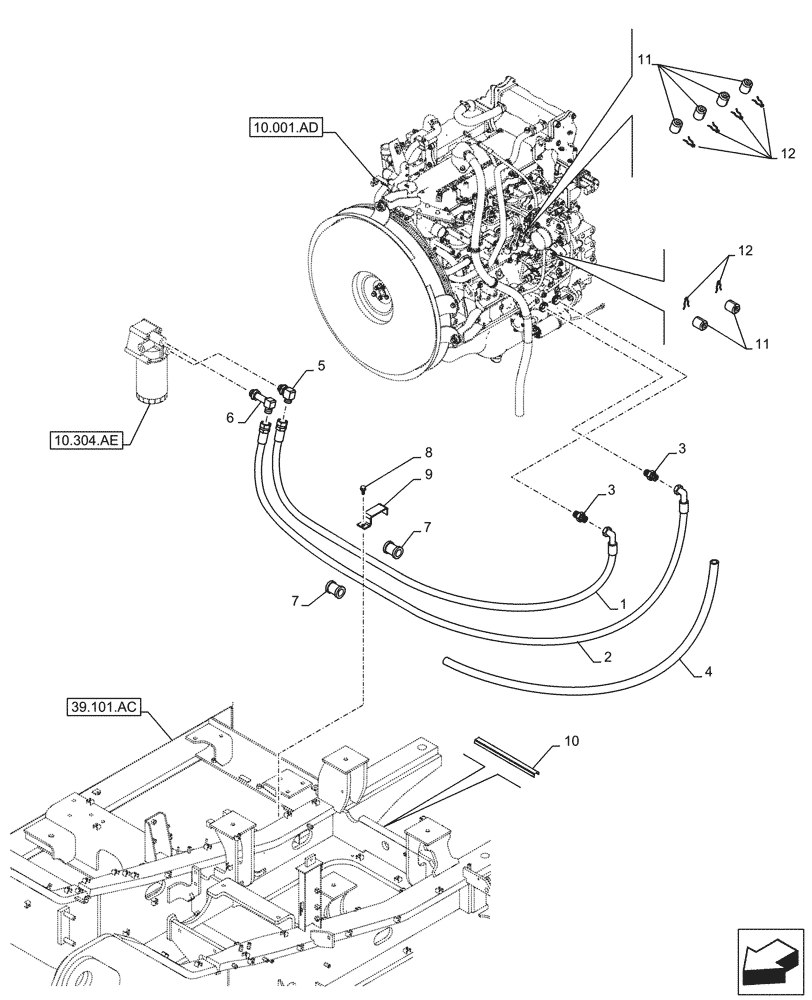 Схема запчастей Case CX250D LC - (10.304.AF[01]) - ENGINE OIL FILTER, LINE (10) - ENGINE