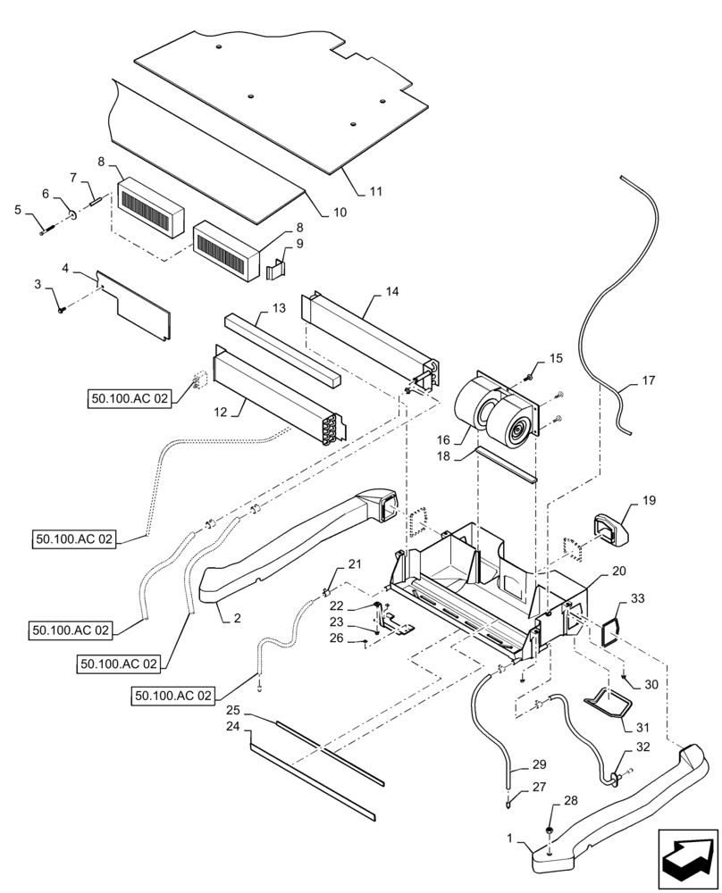 Схема запчастей Case 570N EP - (50.104.AO[01]) - VAR 747852, 747853 - CAB HEATER & AIR CONDITIONING VENTS (50) - CAB CLIMATE CONTROL
