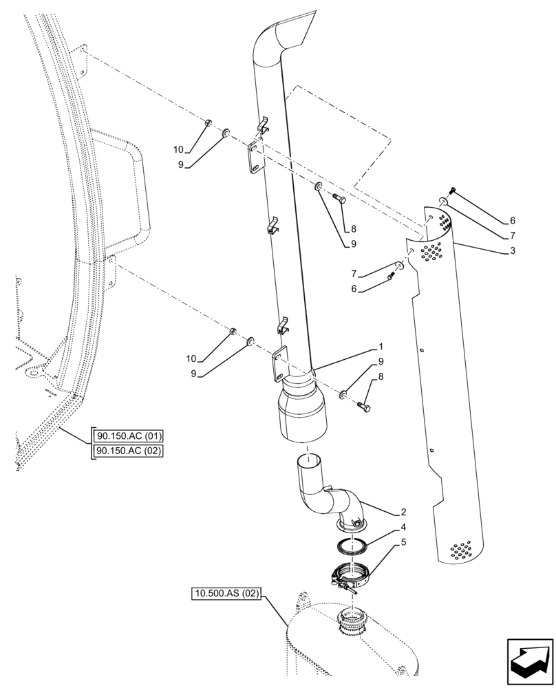 Схема запчастей Case 590SN - (10.254.AD[02]) - EXHAUST SYSTEM, EXHAUST PIPE (10) - ENGINE