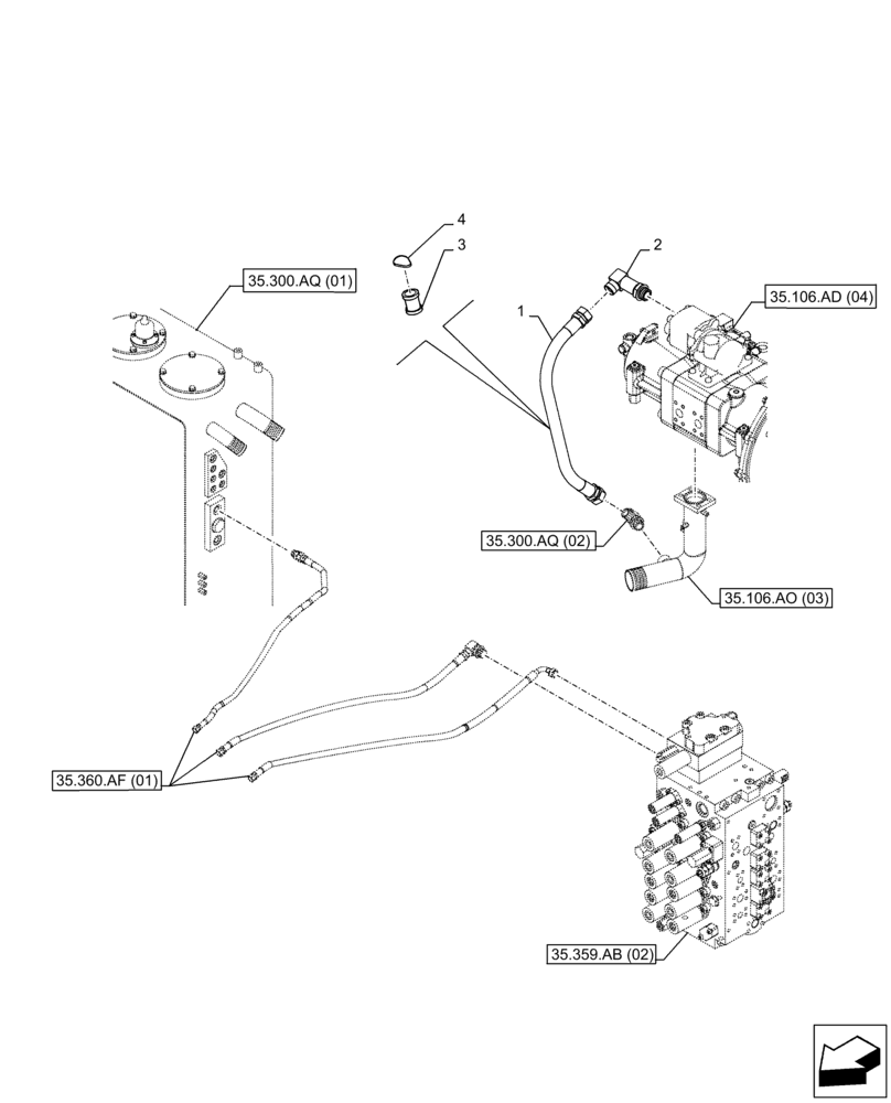 Схема запчастей Case CX250D LC - (35.106.AO[04]) - VAR - 461863 - VARIABLE DELIVERY HYDRAULIC PUMP, LINES, CLAMSHELL BUCKET, ROTATION, W/ ELECTRICAL PROPORTIONAL CONTROL (35) - HYDRAULIC SYSTEMS