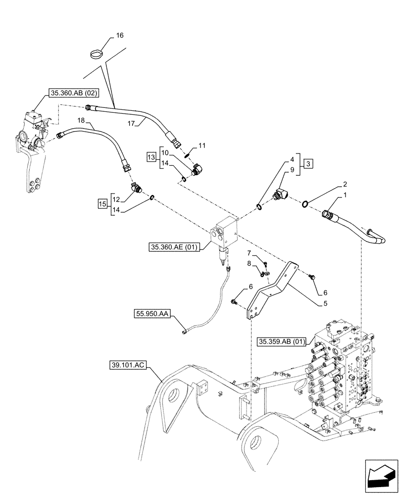 Схема запчастей Case CX250D LC - (35.360.AB[05]) - VAR - 461869 - HYDRAULIC LINE, HAMMER CIRCUIT, SHEARS, HIGH FLOW, W/ ELECTRICAL PROPORTIONAL CONTROL (35) - HYDRAULIC SYSTEMS