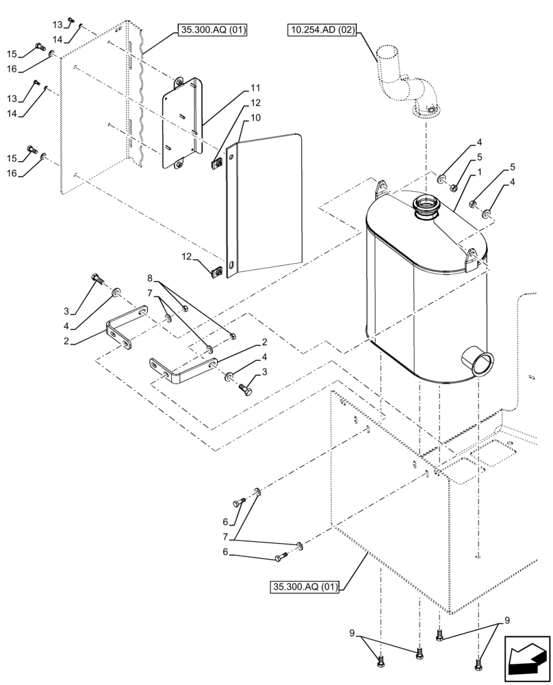 Схема запчастей Case 590SN - (10.500.AS[02]) - SELECTIVE CATALYTIC REDUCTION, MUFFLER (10) - ENGINE