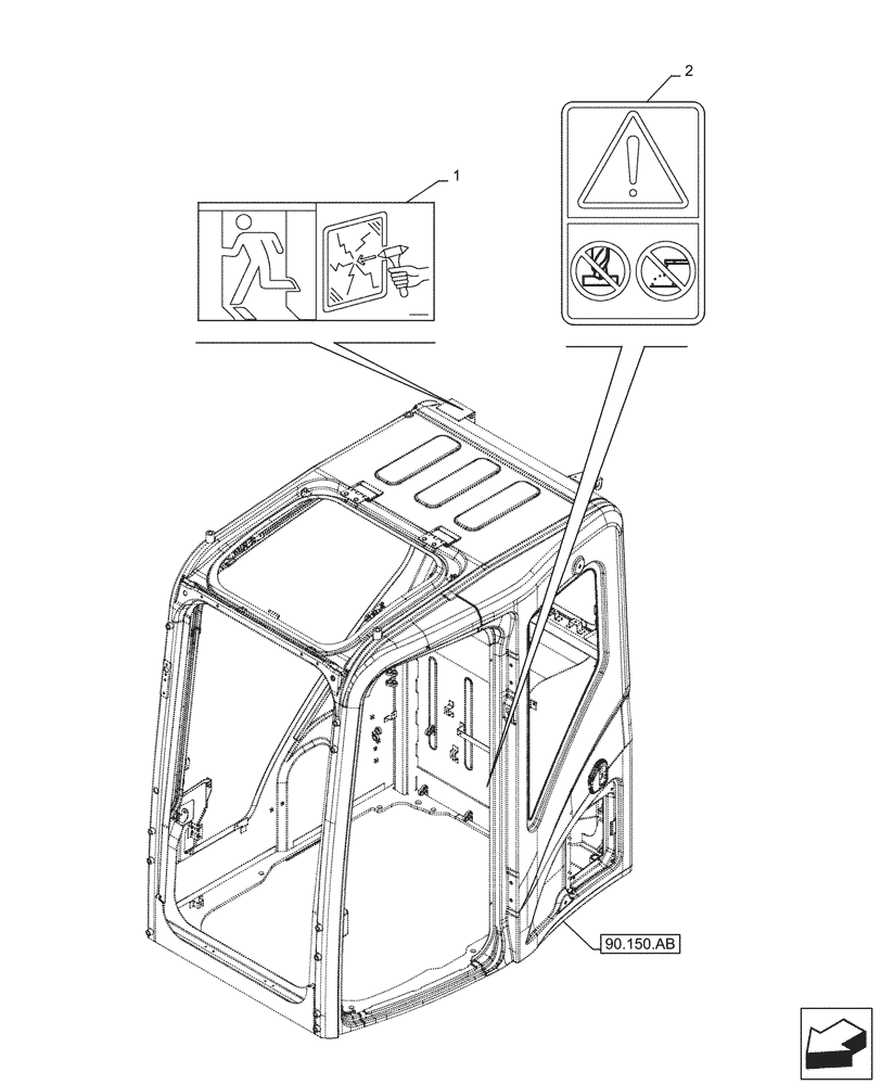 Схема запчастей Case CX250D LC LR - (90.108.AC[10]) - WARNING, DECALS (90) - PLATFORM, CAB, BODYWORK AND DECALS
