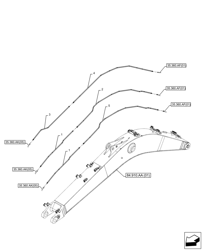 Схема запчастей Case CX250D LC - (35.360.AK[04]) - VAR - 461863 - BOOM, LINE, CLAMSHELL BUCKET, ROTATION, W/ ELECTRICAL PROPORTIONAL CONTROL (35) - HYDRAULIC SYSTEMS