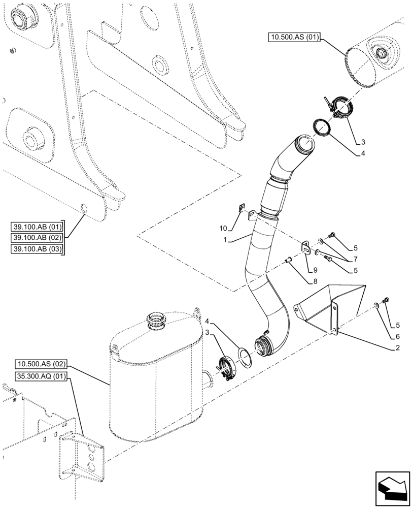Схема запчастей Case 590SN - (10.254.AD[03]) - EXHAUST SYSTEM, EXHAUST PIPE (10) - ENGINE