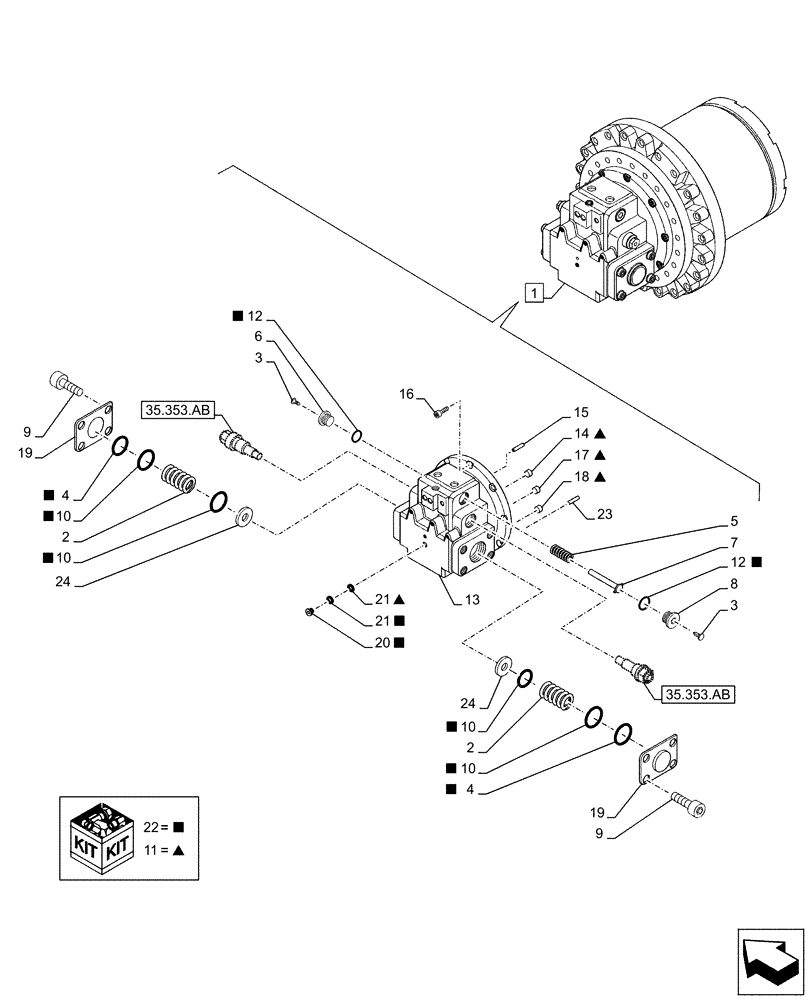 Схема запчастей Case CX250D LC - (35.353.AD[02]) - TRAVEL MOTOR & REDUCTION GEAR, COMPONENTS (35) - HYDRAULIC SYSTEMS