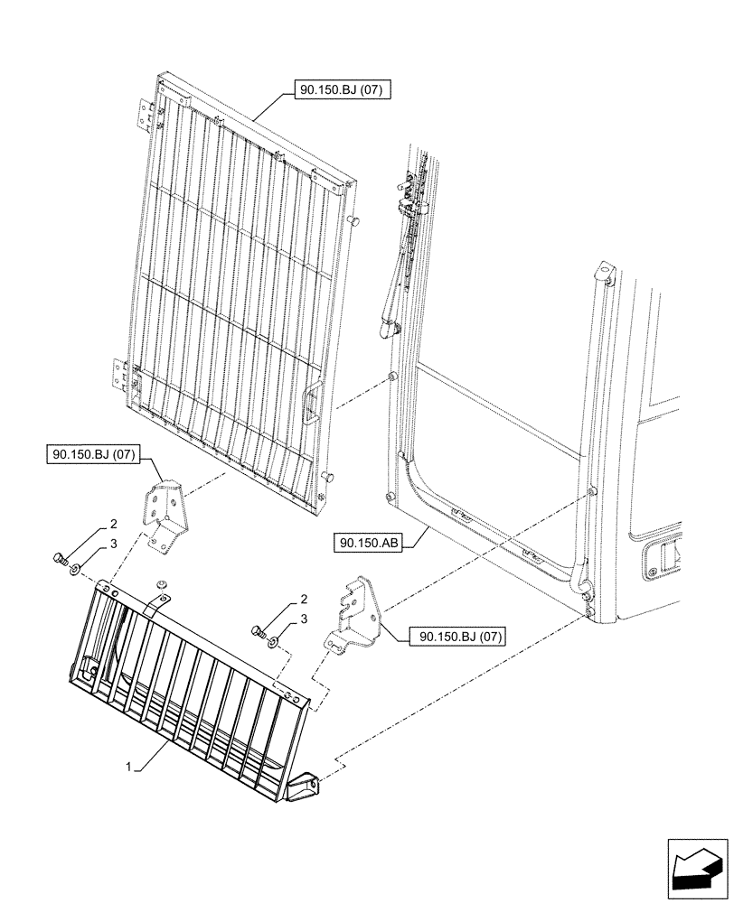 Схема запчастей Case CX250D LC - (90.150.BJ[06]) - VAR - 781986 - FRONT, LOWER, STONEGUARD, OPENABLE (90) - PLATFORM, CAB, BODYWORK AND DECALS