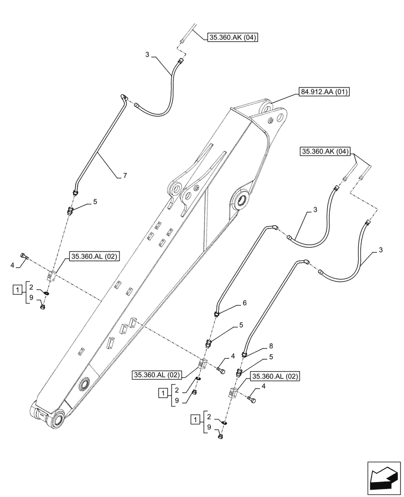 Схема запчастей Case CX250D LC - (35.360.AK[07]) - VAR - 461863 - ARM, LINE, CLAMSHELL BUCKET, ROTATION, W/ ELECTRICAL PROPORTIONAL CONTROL (ARM L=3.5M) (35) - HYDRAULIC SYSTEMS