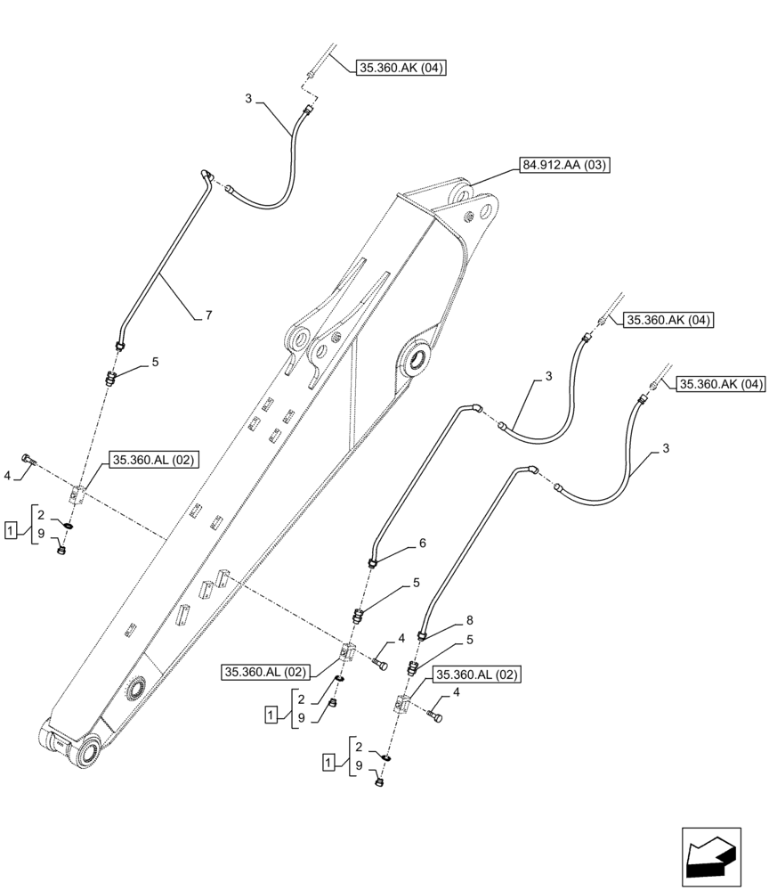 Схема запчастей Case CX250D LC - (35.360.AK[06]) - VAR - 461863 - ARM, LINE, CLAMSHELL BUCKET, ROTATION, W/ ELECTRICAL PROPORTIONAL CONTROL (ARM L=2.5M) (35) - HYDRAULIC SYSTEMS