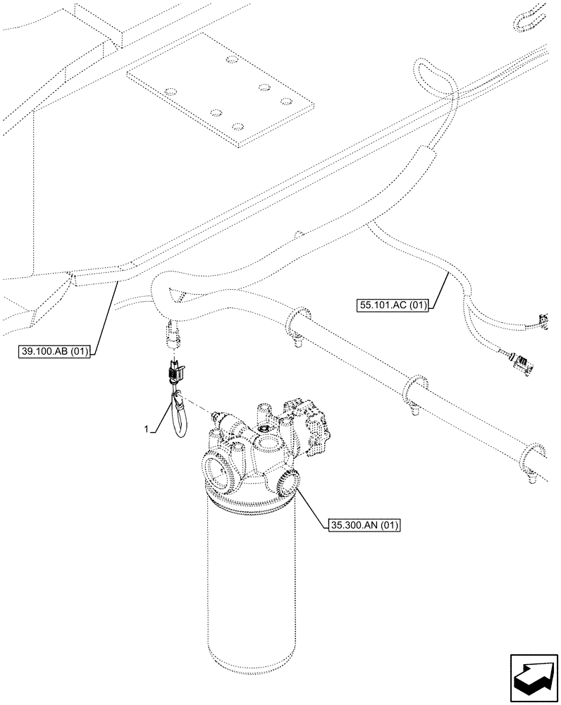 Схема запчастей Case 580N EP - (55.036.AF) - HYDRAULIC SYSTEM, OIL FILTER, WIRE (55) - ELECTRICAL SYSTEMS