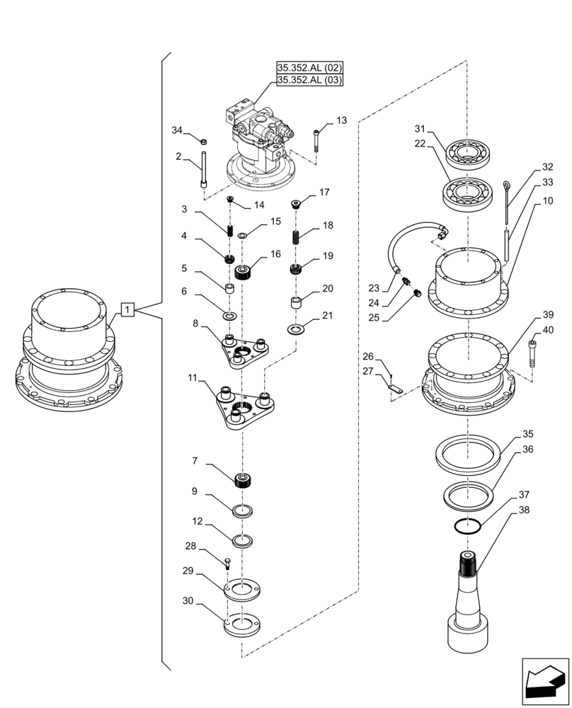 Схема запчастей Case CX250D LC - (35.352.AJ) - MOTO-REDUCTION GEAR, COMPONENTS (35) - HYDRAULIC SYSTEMS