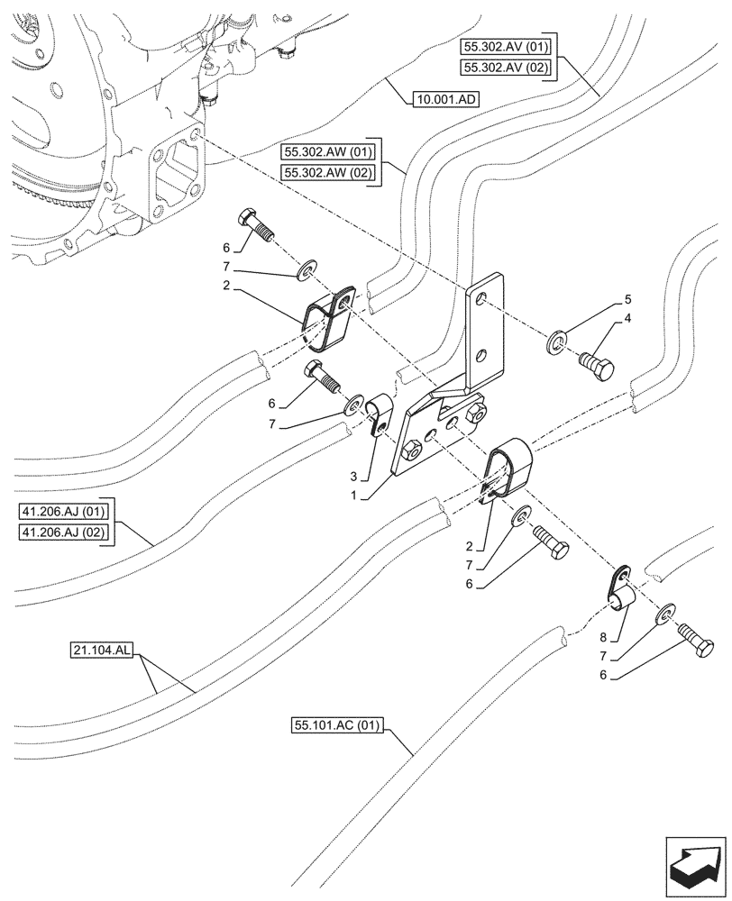 Схема запчастей Case 590SN - (10.001.AM) - HOSE, HARNESS, SUPPORT (10) - ENGINE