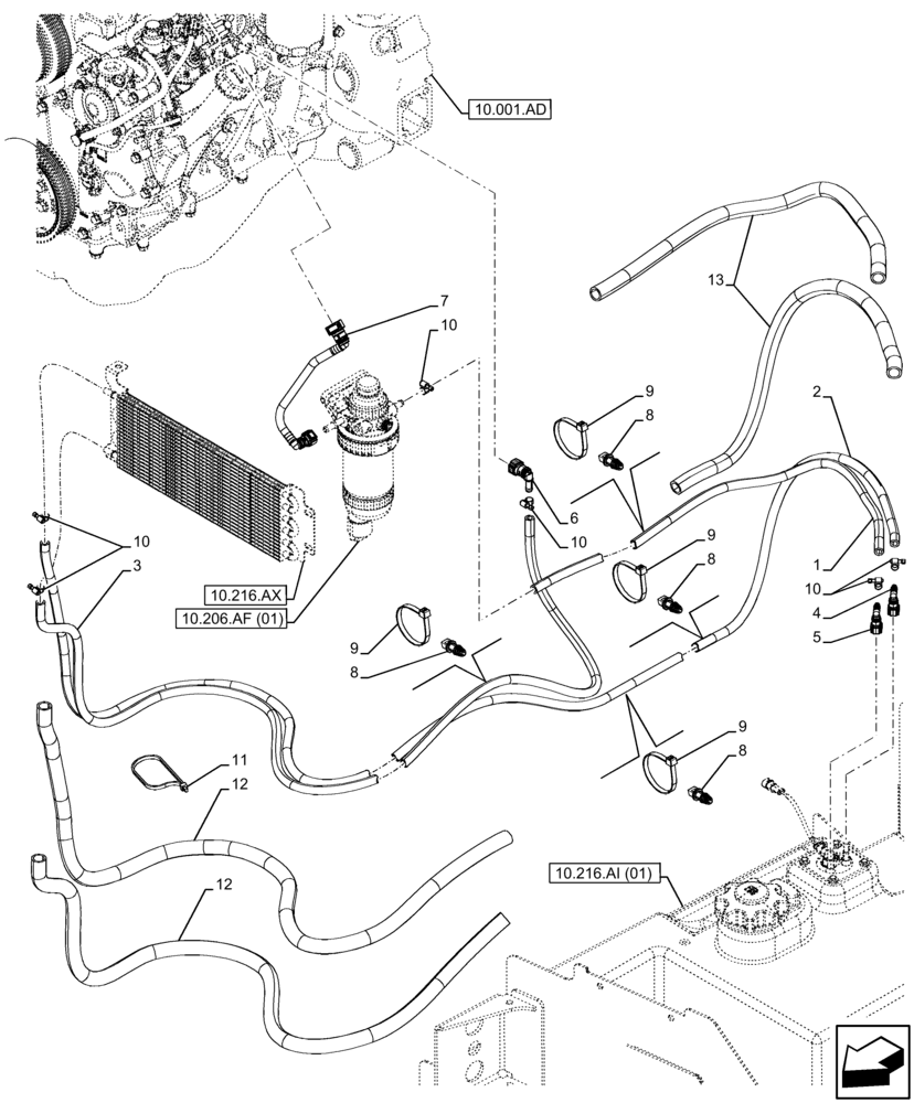 Схема запчастей Case 580SN WT - (10.216.BA) - FUEL LINE (10) - ENGINE
