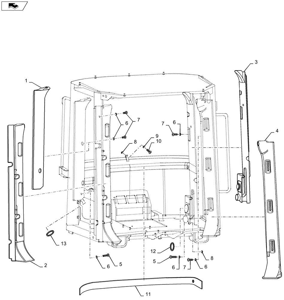 Схема запчастей Case 721F - (90.160.BI) - INTERIOR TRIM COLUMNS (90) - PLATFORM, CAB, BODYWORK AND DECALS