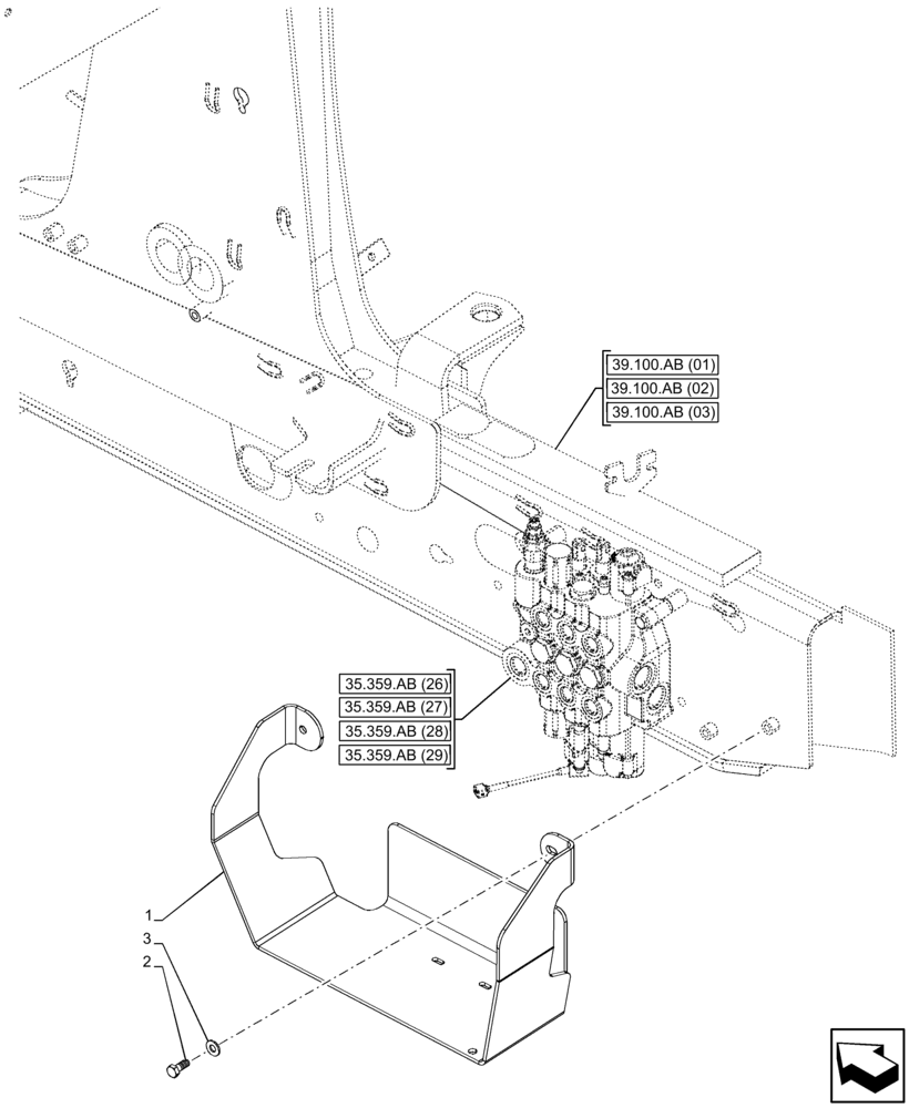 Схема запчастей Case 580N EP - (35.350.AJ) - MAIN, RELIEF VALVE, SHIELD, ASSY (35) - HYDRAULIC SYSTEMS