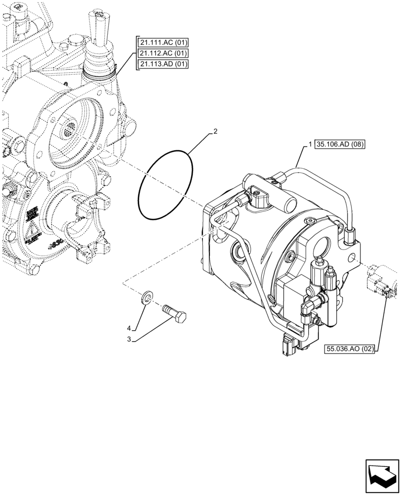 Схема запчастей Case 580SN WT - (35.106.AD[07]) - VARIABLE DISPLACEMENT HYDRAULIC PUMP (W/ POWER LIFT, W/ DUAL BATTERIES) (35) - HYDRAULIC SYSTEMS