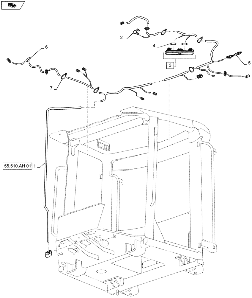 Схема запчастей Case 721F - (55.510.AH) - CAB ROOF HARNESS INSTALLATION (55) - ELECTRICAL SYSTEMS