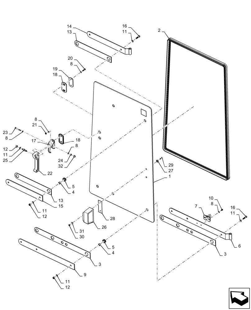 Схема запчастей Case 721F - (90.154.AM[01]) - RIGHT UPPER WINDOW ASSEMBLY (90) - PLATFORM, CAB, BODYWORK AND DECALS