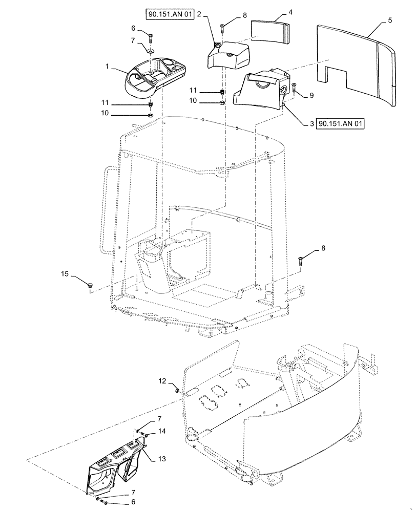 Схема запчастей Case 721F - (90.151.AN) - INTERIOR TRIM (90) - PLATFORM, CAB, BODYWORK AND DECALS
