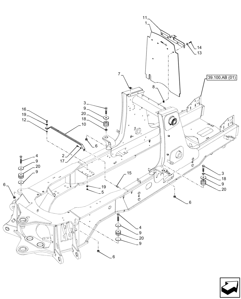 Схема запчастей Case 580N EP - (39.100.AB[03]) - MAIN FRAME (39) - FRAMES AND BALLASTING