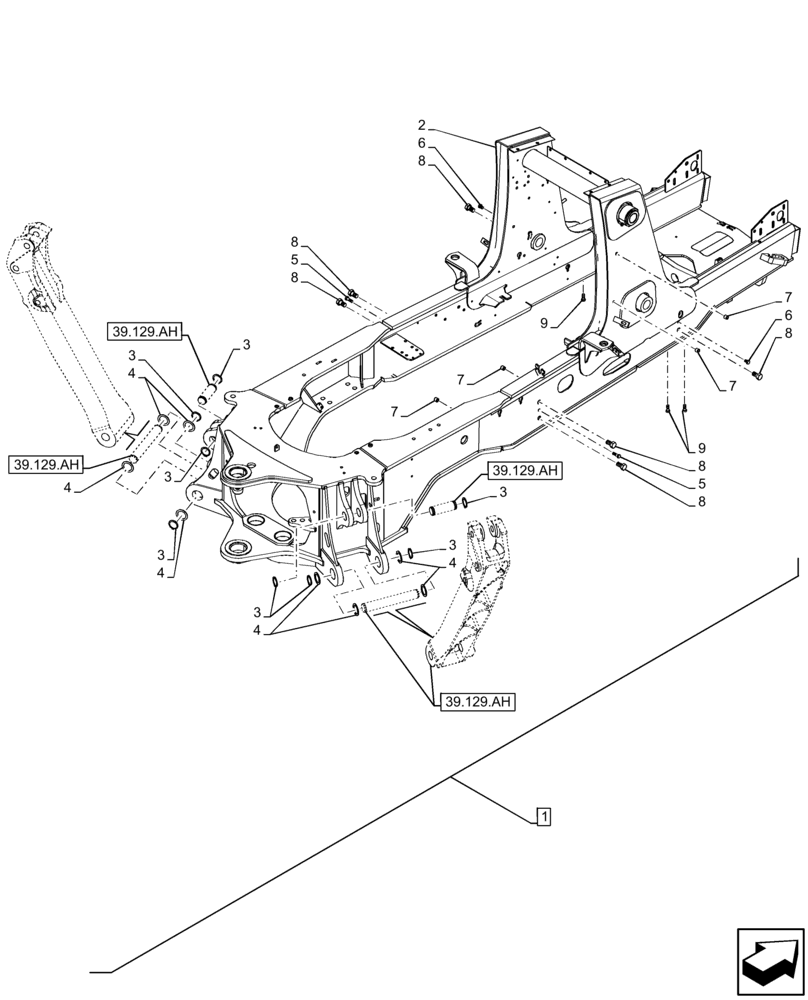 Схема запчастей Case 580N EP - (39.100.AB[02]) - MAIN FRAME (39) - FRAMES AND BALLASTING
