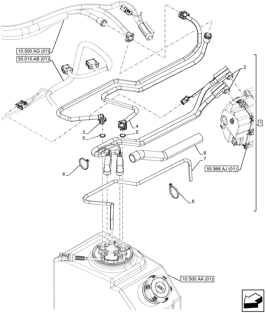 Схема запчастей Case 590SN - (10.500.AD) - DEF LINES (10) - ENGINE