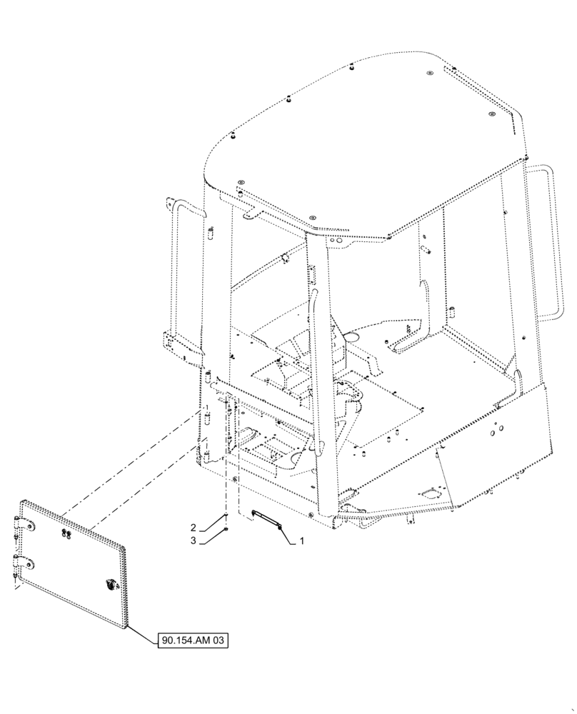Схема запчастей Case 721F - (90.154.AM[02]) - RIGHT LOWER WINDOW INSTALLATION (90) - PLATFORM, CAB, BODYWORK AND DECALS