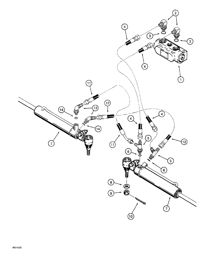 Схема запчастей Case 760 - (05-024) - REAR STEERING HYD. CIRCUIT, REAR STEERING LOCKOUT VALVE TO CYLINDERS, MODELS W/ ELECTRONIC STEERING (41) - STEERING