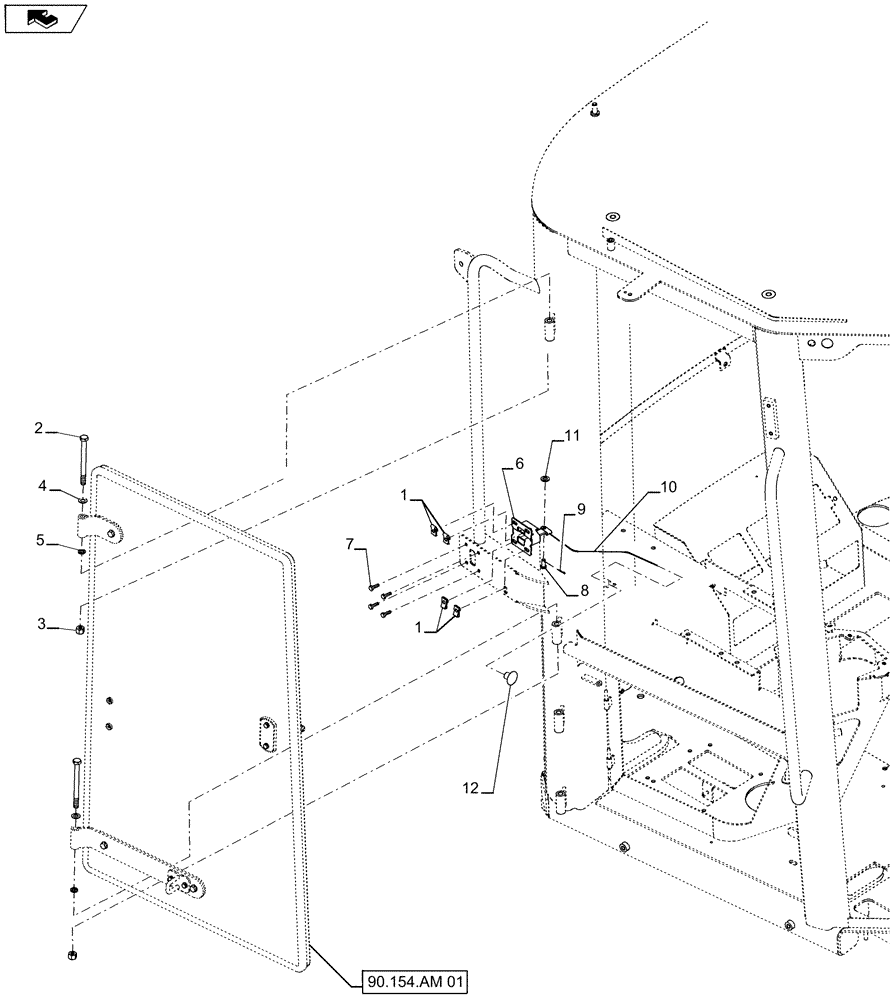 Схема запчастей Case 721F - (90.154.AM) - RIGHT UPPER WINDOW INSTALLATION (90) - PLATFORM, CAB, BODYWORK AND DECALS