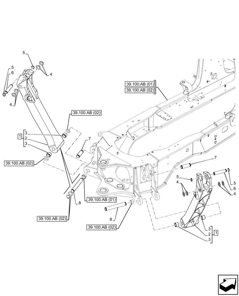 Схема запчастей Case 580N EP - (39.129.AH) - STABILIZER (39) - FRAMES AND BALLASTING