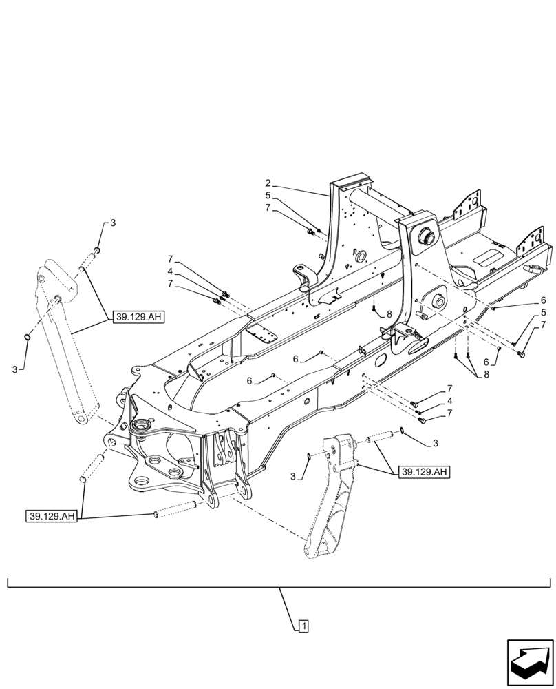 Схема запчастей Case 580SN WT - (39.100.AB[02]) - MAIN FRAME (39) - FRAMES AND BALLASTING