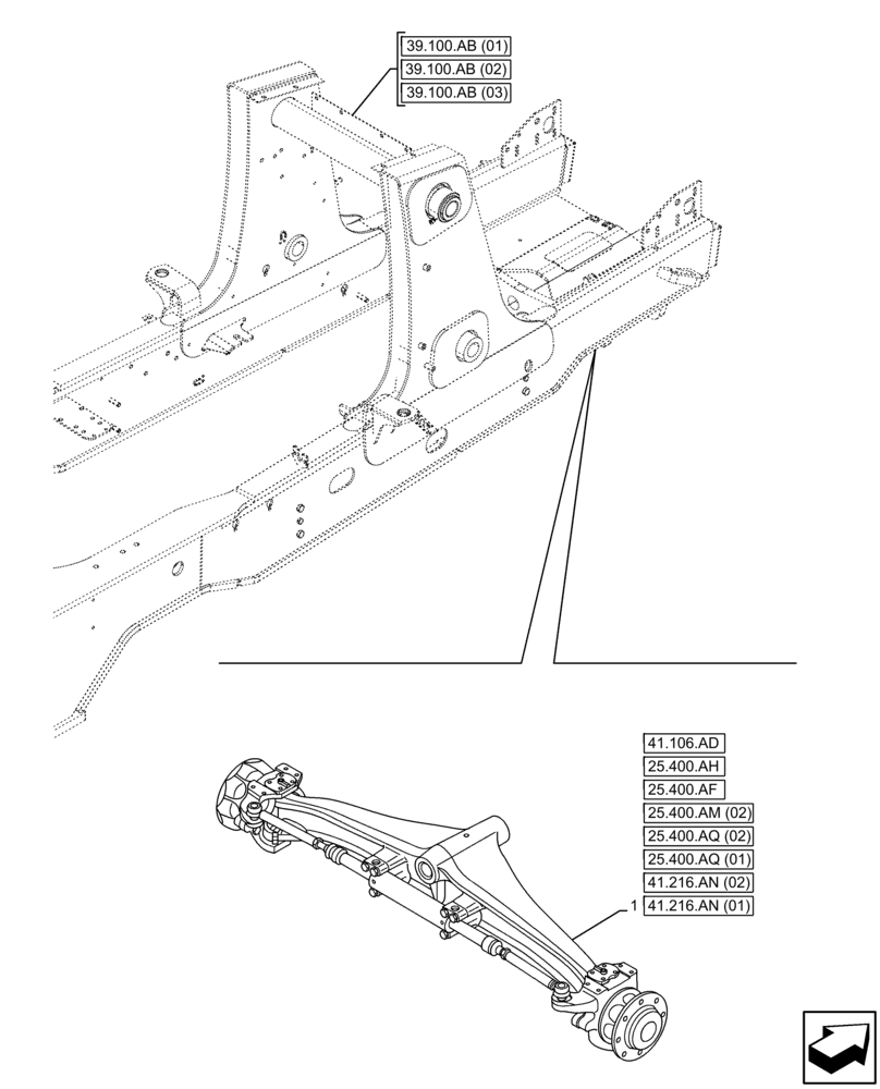 Схема запчастей Case 580N EP - (25.400.AM[01]) - FRONT AXLE, 2WD (25) - FRONT AXLE SYSTEM