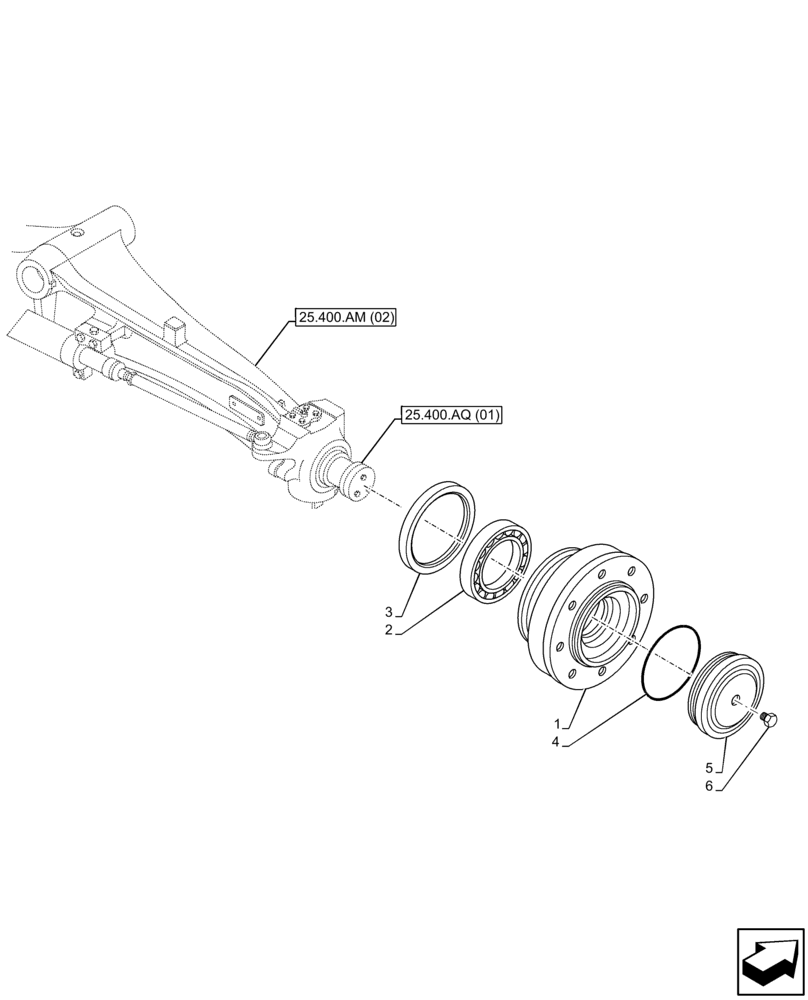 Схема запчастей Case 580N EP - (25.400.AH) - FRONT AXLE, WHEEL DISC, 2WD (25) - FRONT AXLE SYSTEM