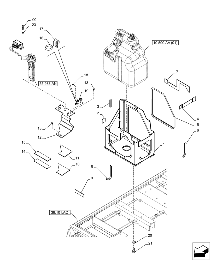 Схема запчастей Case CX300D LC - (10.500.AA[02]) - DEF/ADBLUE™ TANK, COMPONENTS (10) - ENGINE