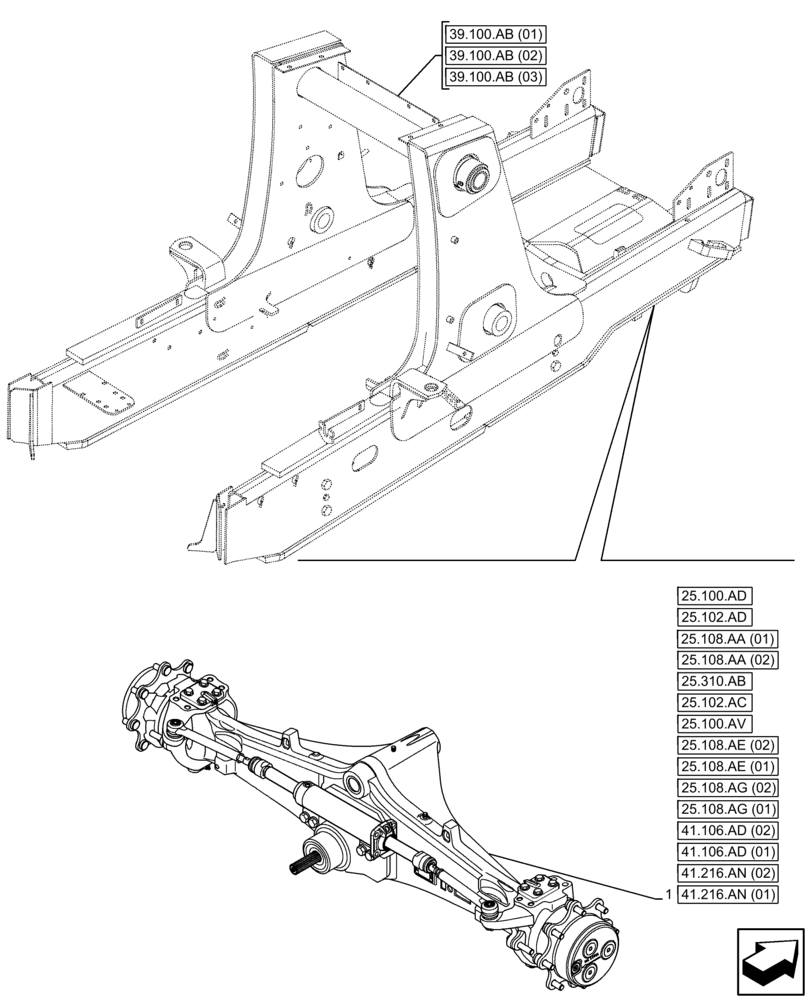 Схема запчастей Case 580N EP - (25.100.AA) - FRONT AXLE, 4WD (25) - FRONT AXLE SYSTEM