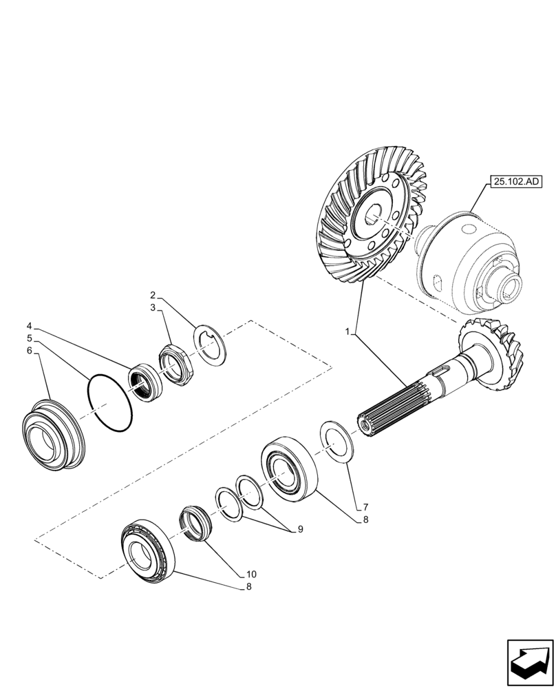 Схема запчастей Case 580N EP - (25.102.AC) - FRONT AXLE, BEVEL GEAR, 4WD (25) - FRONT AXLE SYSTEM