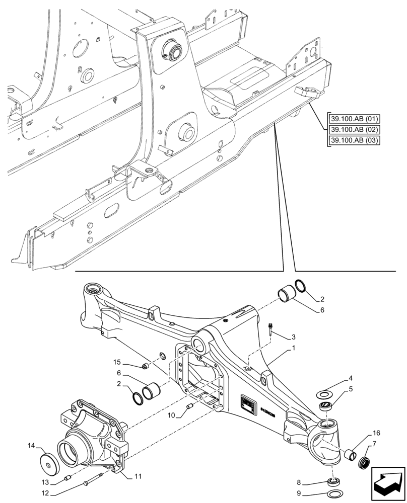 Схема запчастей Case 590SN - (25.400.AM[02]) - FRONT AXLE, HOUSING, 2WD (25) - FRONT AXLE SYSTEM