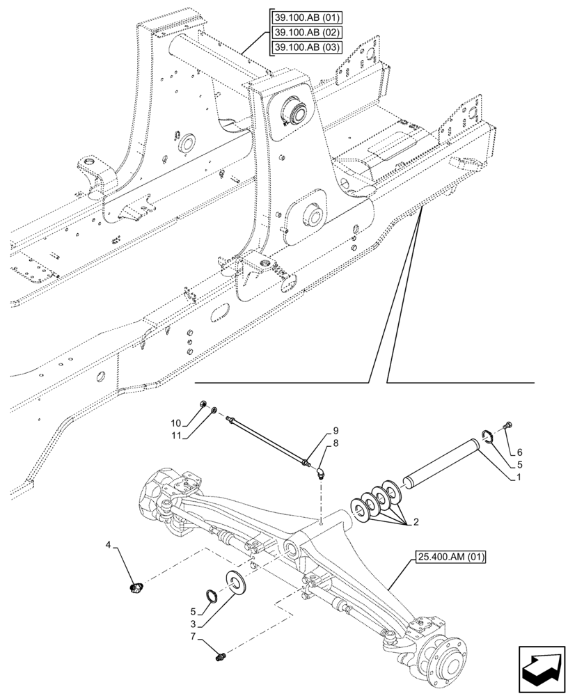 Схема запчастей Case 580N EP - (25.400.AF) - FRONT AXLE SUPPORT, 2WD (25) - FRONT AXLE SYSTEM