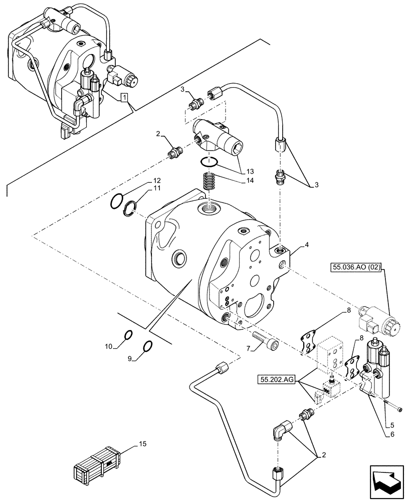 Схема запчастей Case 590SN - (35.106.AD[04]) - VARIABLE DISPLACEMENT HYDRAULIC PUMP (W/ POWER LIFT, W/ DUAL BATTERIES), COMPONENTS (35) - HYDRAULIC SYSTEMS