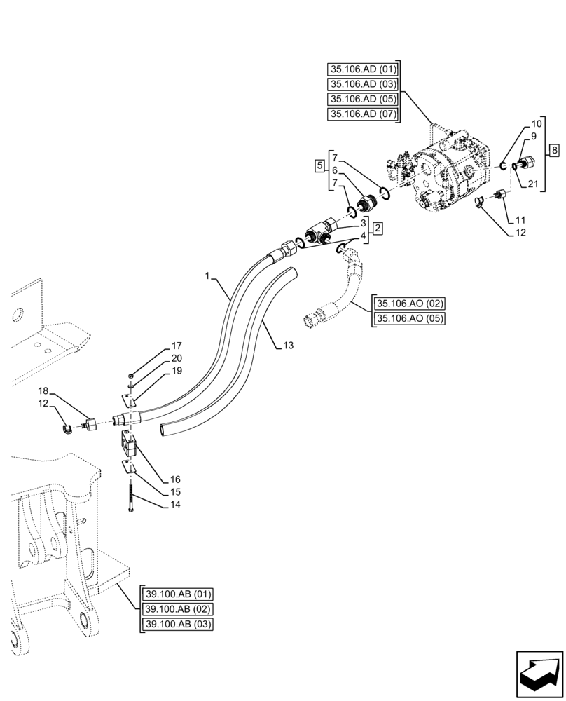 Схема запчастей Case 580SN - (35.106.AO[06]) - HYDRAULIC SYSTEM, DIAGNOSTIC COUPLER (35) - HYDRAULIC SYSTEMS