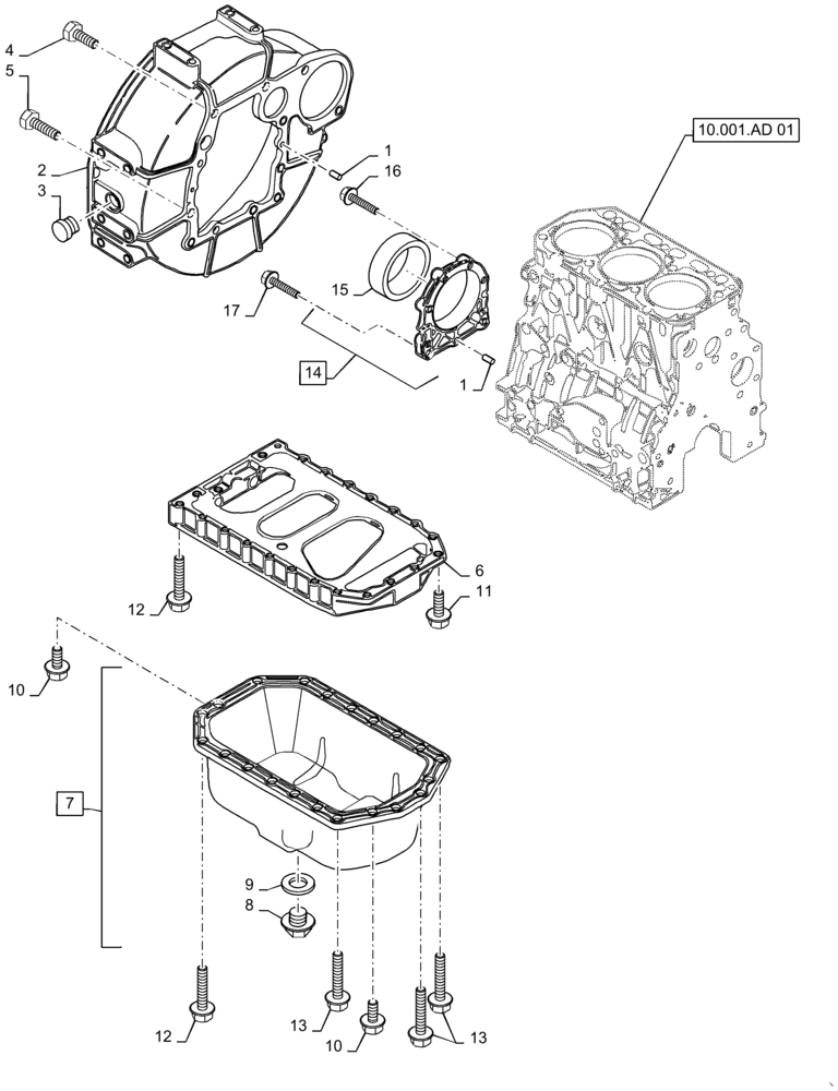 Схема запчастей Case CX31B - (10.103.AK) - FLYWHEEL, HOUSING, OIL SUMP (10) - ENGINE