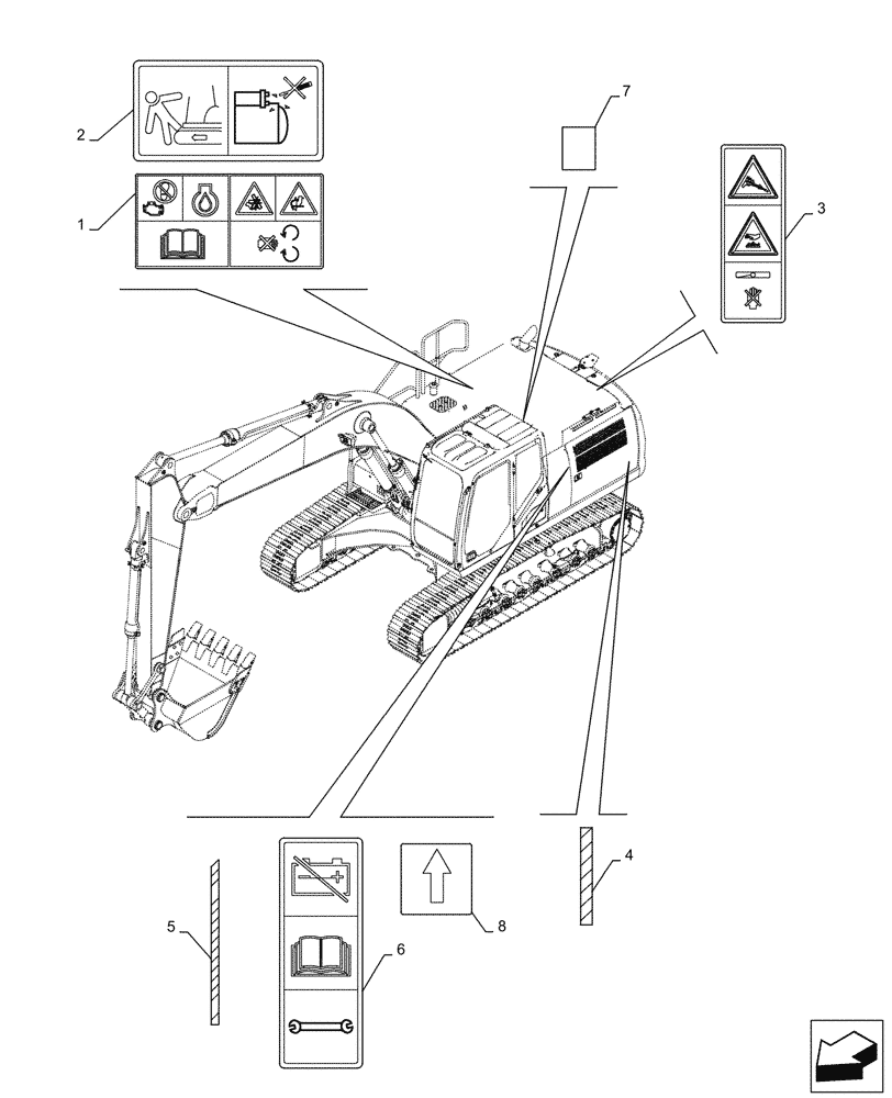 Схема запчастей Case CX300D LC - (90.108.AC[05]) - WARNING DECAL (90) - PLATFORM, CAB, BODYWORK AND DECALS