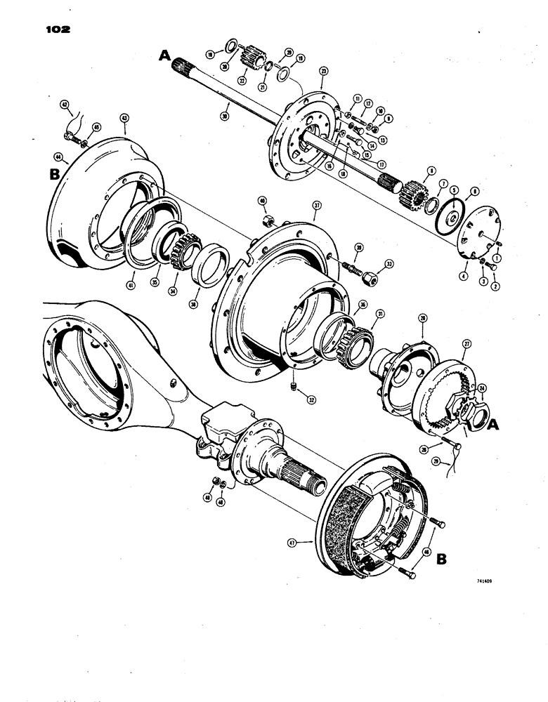Схема запчастей Case W24B - (102) - FRONT AXLE AND PLANETARY (06) - POWER TRAIN