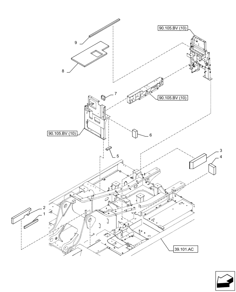 Схема запчастей Case CX300D LC - (90.105.BV[09]) - STD + VAR - 488031 - HOUSING & COVERS (90) - PLATFORM, CAB, BODYWORK AND DECALS
