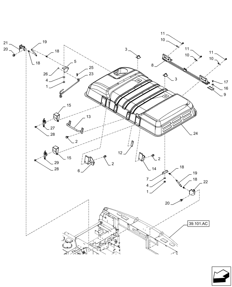 Схема запчастей Case CX300D LC - (90.100.AU[01]) - STD + VAR - 488031 - ENGINE HOOD (90) - PLATFORM, CAB, BODYWORK AND DECALS