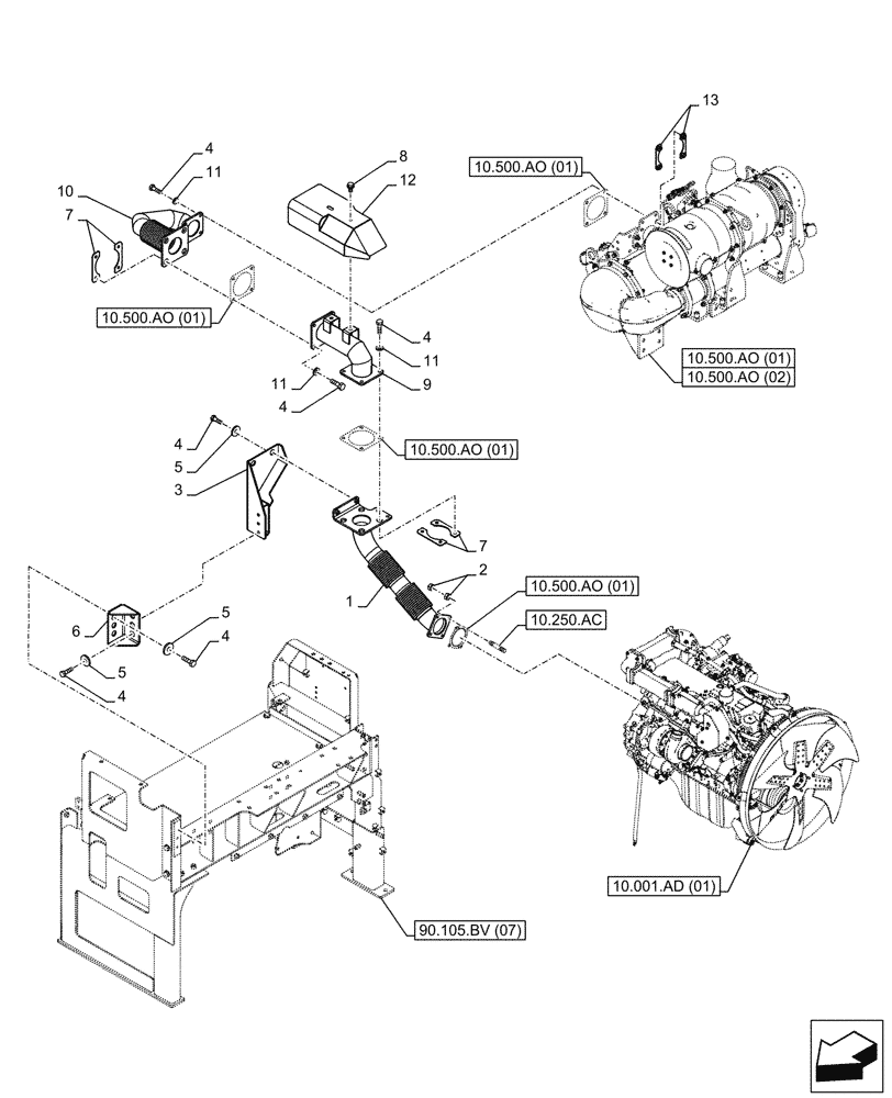Схема запчастей Case CX300D LC - (10.254.AD[01]) - EXHAUST SYSTEM, EXHAUST PIPE (10) - ENGINE